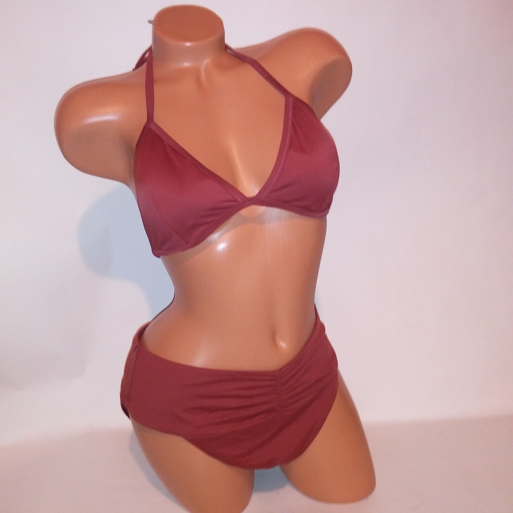 Victoria Secret Swim Bikini XL Top & Bottom Ginger Solid Triangle High Waist New
